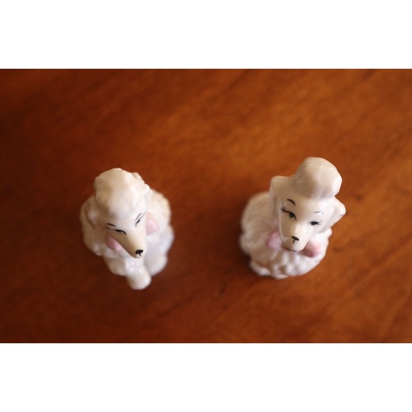 Lot of 2 Vintage Ceramic White Poodle W/ Pink Bow Japan 1950-60s Sitting Begging - Picture 9 of 11